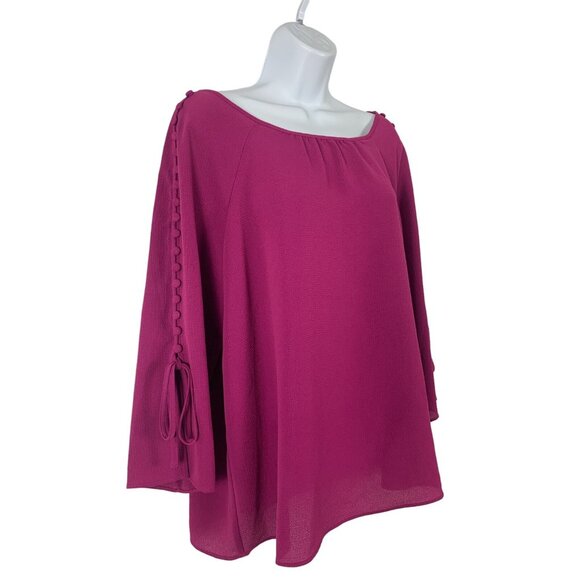 Christopher & Banks Womens Fuchsia Blouse With Button Detail & Tie Sleeves Large - Picture 3 of 12